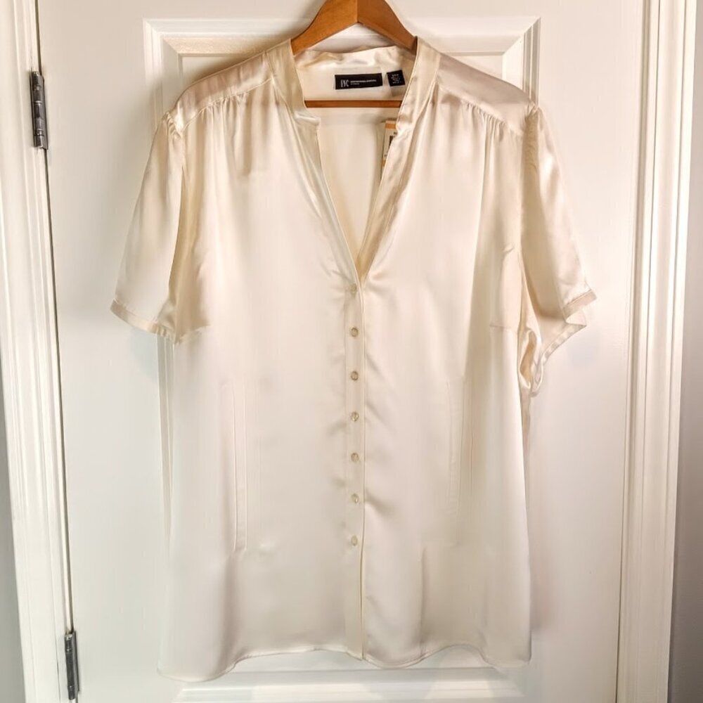 INC International Concepts Woman Cream Silk Blouse NWT
